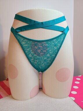 VS Very Sexy Sheer Lace Strappy Waist Brazilian Cheeky Panty Size M Aqua